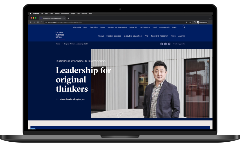 Image of London Business School website on a laptop
