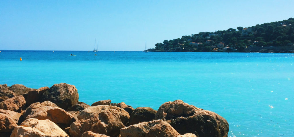 Blue sea near rocks