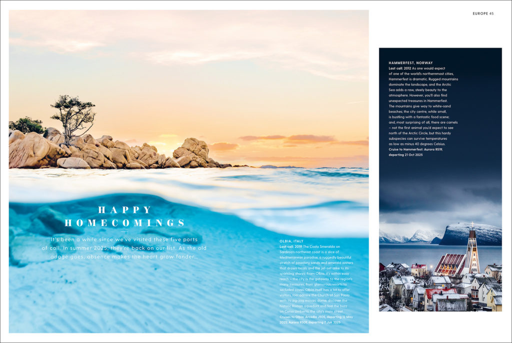 Magazine spread of a sea location and a Norwegian town location