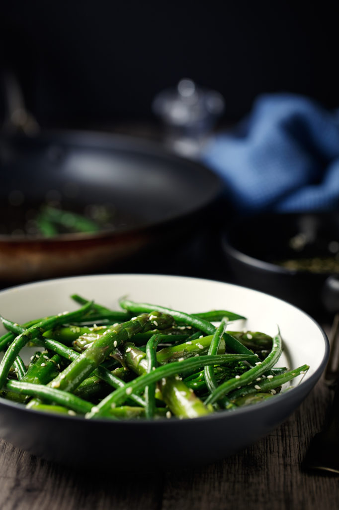 Home made freshness stir fry asparagus, green beans, and broccoli, with sesame oil and soy sauce