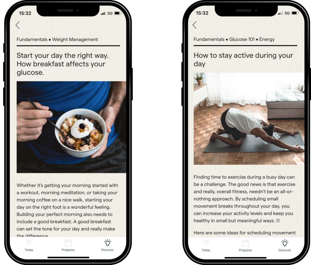 Abbott app mobile screenshots food and exercise