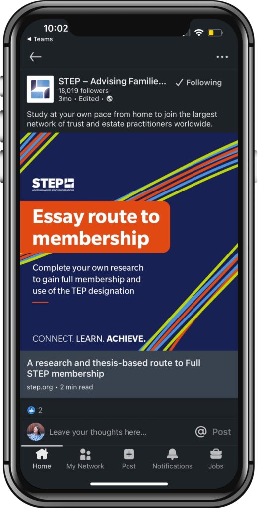 STEP social post on LinkedIn phone mockup