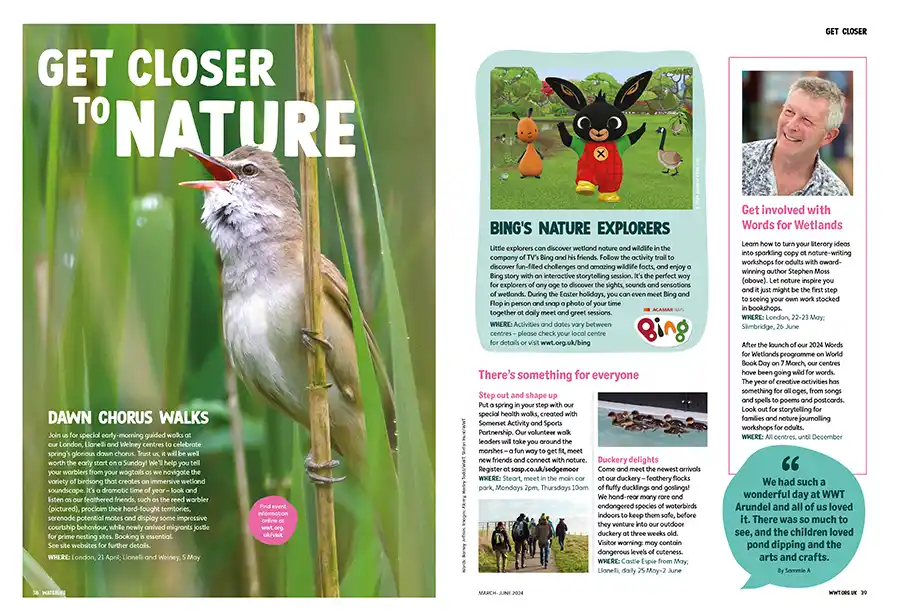"Get closer to nature" - double page spread in Waterlife, for WWT