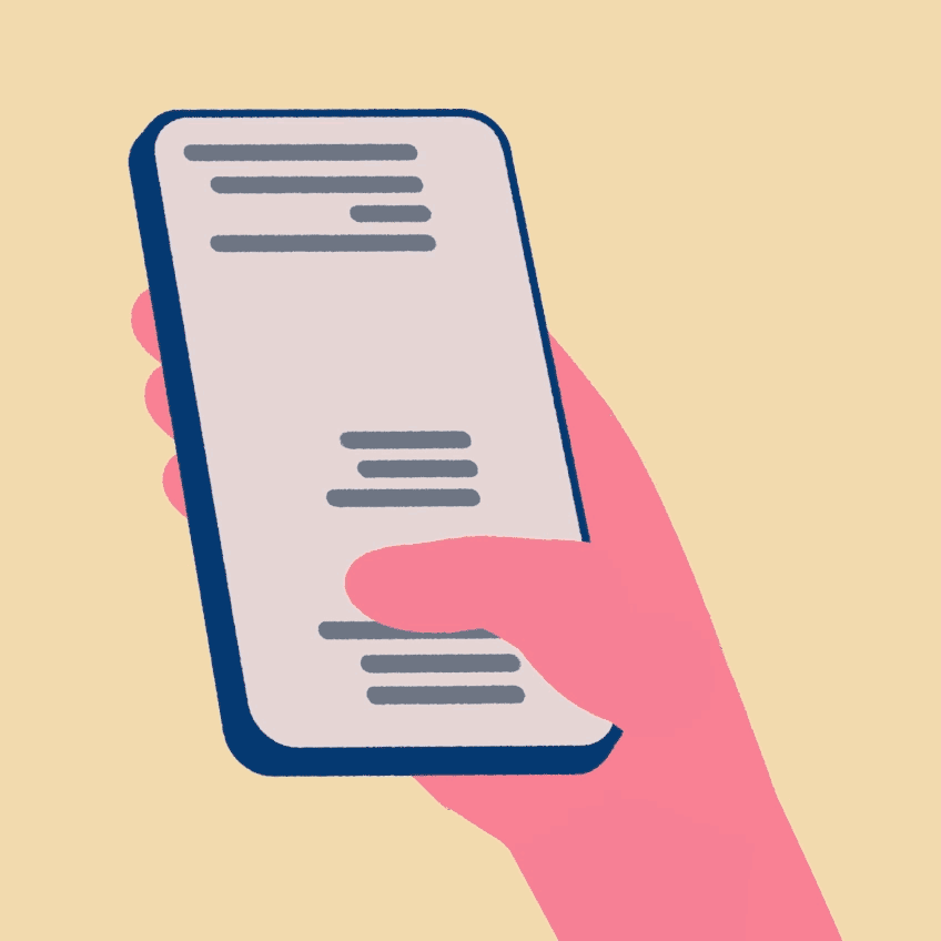 Animated illustration of a thumb-scrolling on mobile phone